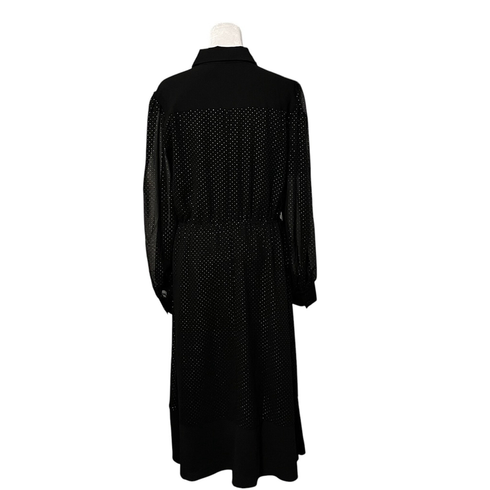 Rachel Roy Black Sheer Arm Gold Dot Midi Dress Size 8 - Picture 9 of 12